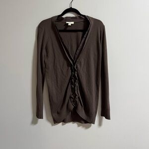 LOFT Chocolate Ruffle Cardigan